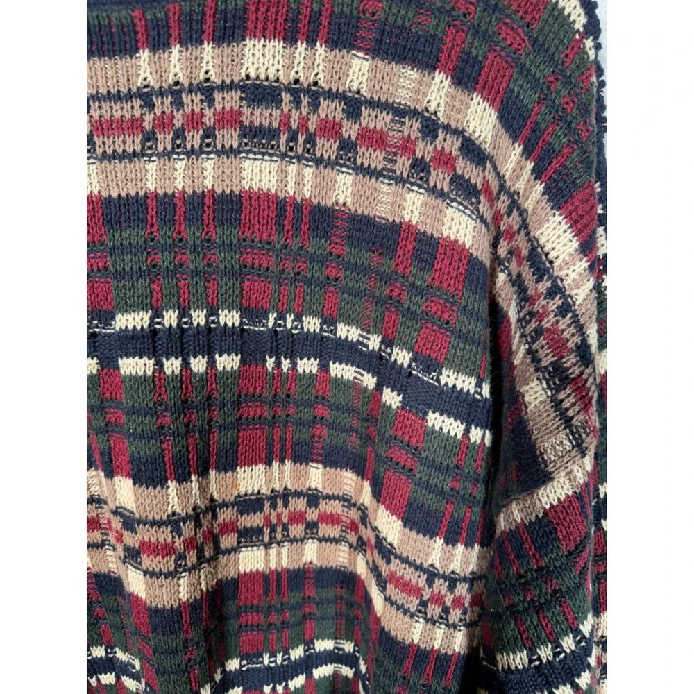 VTG Stone Haven Mens XL Plaid Crewneck Sweater Navy Green Red Ramie Cotton
